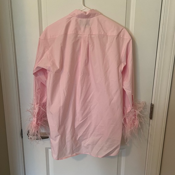 J Crew Collection Feather Trim Button Down Shirt - Picture 5 of 5